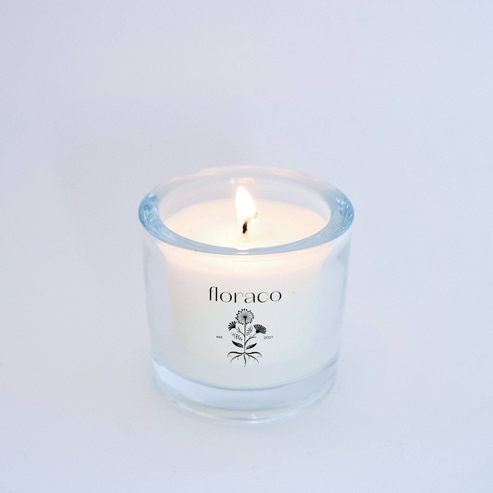 NEW Floraco Glass Candle: Cedarwood, Sandalwood, Iris and Cardamom: Petite - The Look and Co