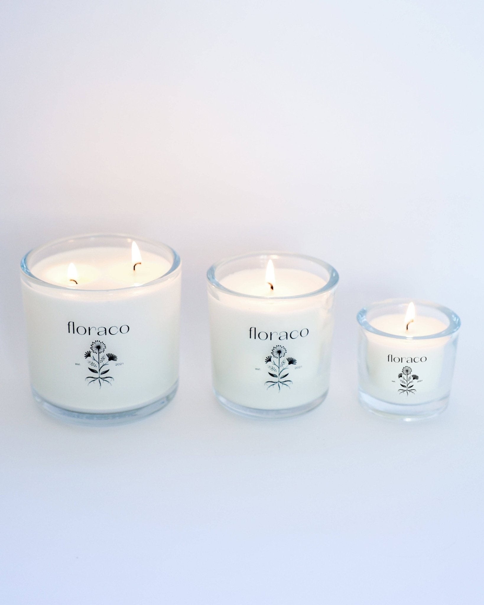 NEW Floraco Glass Candle: Cedarwood, Sandalwood, Iris and Cardamom: Petite - The Look and Co