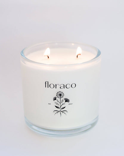 NEW Floraco Glass Candle: Cedarwood, Sandalwood, Iris and Cardamom: Petite - The Look and Co