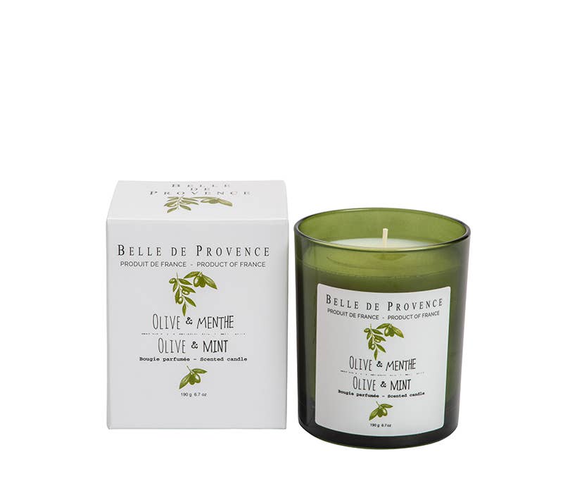 Belle De Provence Olive &amp; Mint Scented Candle 190g - The Look and Co